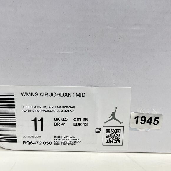 Air Jordan 1 Mid Platinum Mauve Sail Athletic Shoes BQ6472-050 Size W 11 - M 9.5 - Picture 8 of 9